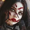 Novos adesivos de tatuagem COS sangrentos de Halloween transfronteiriços, adesivos faciais à prova d'água para maquiagem de festa de ferida de terror