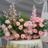 Arreglo floral de piso para boda, decoración de fila de flores rosas, flores de boda, flores artificiales, decoración de pasillo, ambientación, arte floral de escenario T