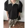 Ins nova moda masculina moda gola bloqueio de cor casual algodão puro masculino lapela Polo shirt camiseta manga curta verão