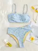 Biquíni Feminino Casual de Verão Europeu e Americano para Praia, Conjunto de Duas Peças com Tecido Duplo e Estampa Floral da Moda 2026