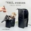 Bolsa de Maquiagem Portátil Dobrável de Malha com Zíper de Grande Capacidade Preta Pronta de Fábrica com Suporte para Pincéis