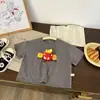 Roupas Combinando para a FamíliaDesenho Animado 3D Batata Frita Verão Infantil Manga Curta Cinza Escuro Blusa da Moda