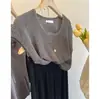 Top de punto corto hueco con cuello redondo para mujer, ajuste holgado de verano, diseño adelgazante, cobertura única protectora del sol, estilo fino