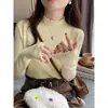Top de Punto Elegante con Adorno de Oreja de Madera para Mujer 2026 Otoño/Invierno Nuevo Estilo Coreano Cuello SemiAlto