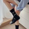 Meias femininas primavera e verão xadrez laço torcido meias ins estilo balé japonês menina preto e branco cinza meias empilhadas