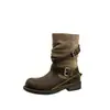 Fivela de Cinto Oculta Aumento de Altura Botas Ocidentais Femininas 2026 Nova Moda Merade Outono Salto Grosso Botas Arredondadas Botas de Equitação