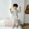 Pijama de Verão Fino Infantil, Roupa de Casa Sem Costura, Conjunto Respirável para Meninos e Meninas para Ar Condicionado, Manga 7/8 e Calça