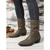 Zapatos de tacón alto para mujer para comercio exterior, nuevo estilo otoño e invierno 2026, punta fina sin cordones talla grande botas apiladas transfronterizas, botas de media pantorrilla para mujer