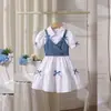 2026 Conjunto de Dos Piezas para Niñas Transfronterizo Estilo Europeo y Americano Elegante Color Sólido Manga Corta Vestido Camisa con Lazo + Camisola de Mezclilla