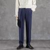Calça de terno semi-elástica na cintura Primavera 2024 masculina reta casual calças de terno formal de negócios preto sem passar vertical