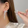 Pendientes Elegantes de Perlas Artificiales con Diseño Nicho Estilo Francés Resistentes con Estrella de Diamantes Completa Cielo Estrellado Pendientes de Botón para Mujer, Estilo Mediano-Largo
