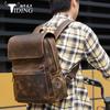 Mochila de Couro Casual Masculina Personalizada para Uso Externo Grande Capacidade Bolsa para Computador 14 polegadas Pele de Cavalo Louco Mochila de Viagem