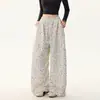Pantalones de pierna ancha con estampado integral de estrellas y lunares estilo americano para mujer, holgados, adelgazantes, versátiles, sensación perezosa y relajada, Pantalones casuales tipo cimitarra de baile
