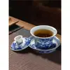 Tigela com Tampa Sancai de Jingdezhen Xícara de Chá Individual de Alta Qualidade Porcelana Azul e Branca Qianli Jiangshan Tigela Doméstica Conjunto de Chá Kung Fu