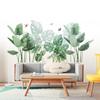 Adesivos de parede com fundo de folha de Monstera de planta verde, decoração para sala de estar e quarto, adesivos autoadesivos KS6759