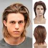 Peruca Transfronteiriça Masculina Europeia e Americana Marrom Moda Cabelo Longo Fibra Química Touca Peruca de Múltiplos Níveis Fabricantes Atacado