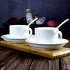 Xícara de Chá da Tarde de Cerâmica para Escritório e Café Presente Criativo Feto Branco Porcelana Óssea Xícara de Café Pires
