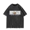 Camiseta Vintage Lavada con Estampado de Anime Nika Forma Gear 5 Luffy, Manga Corta de Algodón
