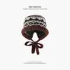 Bolso sombrero de invierno retro estilo Fair Isle para mujer, sombrero de lana cálido de felpa, orejeras, sombrero de punto estilo callejero