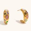 Europa y Estados Unidos temperamento transfronterizo geométrico color circón aretes de luna acero inoxidable chapado oro 18K micro aretes de diamantes de color para mujer