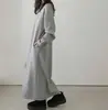 Vestido Suéter Longo Liso Soltinho para Mulheres, Forrado com Fleece, Estilo Casual Simples, Gola Redonda, Vestido Longo Versátil, Transfronteiriço