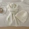Bufanda gorro de punto de mezcla de lana estilo coreano perezoso para mujer, juego de color sólido versátil suave pegajoso engrosado cálido para el cuello