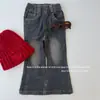 Calça Jeans Flare Skinny Vintage Desgastada Estilo Coreano Outono 2026 para Meninas