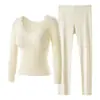 Conjunto Térmico de Cachemira y Seda para Otoño e Invierno para Mujer con Almohadillas en el Pecho, Capa Base Sin Costuras Ajustada al Cuerpo con Forro Polar