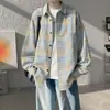 Jaqueta camisa nova estilo americano xadrez transfronteiriço para primavera e outono, camisa casual solta estilo Hong Kong de manga comprida, top vintage ins