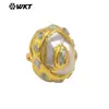Mpr141 Anel Retro Grande Unissex Único Pérola Barroca Natural Jade Verde Incrustado Banhado a Ouro 18K
