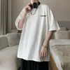 Camiseta de Verano Simple de Manga Corta para Hombre de Cinco Puntas Marca de Moda Estilo Nuevo Pesado Juventud Holgada Hombro Normal Top de Media Manga