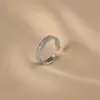 Anillo Abierto de Diamante Estilo Nuevo para Mujer, Gama Alta, Versátil, Plata S925, Borde de Perlas Retro, Anillo Índice Completo de Diamantes de Zirconia