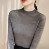 2024 Nuevo Invierno Cuello Alto Medio Estilo Francés Manga Larga Tejido de Punto Slim Camiseta Base para Mujer Tejido de Punto Negro Trbottomy