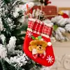 Meias Pequenas de Natal Saco de Presente Xadrez Veludo Cabeça Estéreo Meias de Natal Decorações de Natal Pingentes de Árvore de Natal