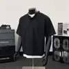 Camiseta de Manga Corta Retro Americana con Cuello Henry Falso de Dos Piezas para Hombre en Verano Suelta Casual Versátil Top de Media Manga Camisa Base