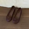 Versión de Piel de Oveja Aumento Interior Zapatos Planos de Ballet Simples Retro para Mujer Sin Cordones Corte Bajo Zapatos Pequeños de Cuero Punta Redonda Zapatos Individuales para el Trabajo