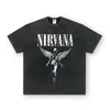 Camiseta de Manga Larga de la Banda Nirvana 2025 Estilo Europeo y Americano Vintage Retro Americano Lavada y Desgastada Camiseta de Manga Corta de Nirvana