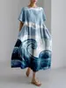Amazon Transfronterizo 2026 Verano Nuevo Talla Europea Mujer Holgado Cuello Redondo Moderno Gama Alta Manga Corta Vestido Estampado