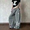 Pantalones casuales retro americanos para hombre con bordado de estrellas de pierna ancha, cordón, ajuste holgado, versátiles, joggers vintage
