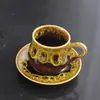 Juego de taza y platillo de cerámica vidriada para café transfronterizo, taza pequeña estilo americano vintage, taza de té hecha a mano creativa, juego para el té de la tarde