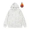 2025 Novo Cardigan Moletom com Capuz Estampado High Street Masculino 420g Algodão Chinês Pesado Tie-Dye Forrado com Lã Espessado