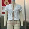 Blusa de Encaje para Mujer Top de Encaje de Verano Nuevo Tirante Corto Color Sólido Top Cardigan SU3338