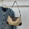 Bolsa Grande de Couro Vintage para Mulheres 2025 Outono/Inverno Nova Versátil Bolsa Transversal Color Block Bolsa de Ombro para Sob o Braço