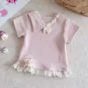 Conjunto Infantil Feminino Novo Estilo Verão Estilo Coreano Doce e Fofo Top com Desenho para Meninas, Conjunto de Duas Peças da Moda para Bebês