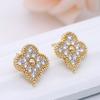 Estilo Coreano Novo Joia DIY Flor de Quatro Folhas Brincos Micro-Incustados Ouro 14K Cobre Banhado Brinco de Franja Feito à Mão Acessórios