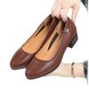 Sapatos Femininos de Couro Macio com Solado Macio, Sapatos Mãe Redondos de Salto Baixo, Sapatos de Trabalho Femininos Versáteis e Confortáveis