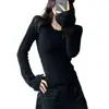 Estilo chica picante, capa base de punto sin hombros, suéter interior de otoño e invierno para mujer, ajuste ceñido, top asimétrico de manga larga