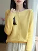 Cardigan de Punto con Cuello Redondo Completo de Lana Sin Costuras Estilo Coreano Nuevo Otoño/Invierno Chaqueta Suéter Versátil para Mujer Abrigo Engrosado