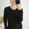 Suéter de tricô feminino novo estilo, fio de algodão simples, atacado, versátil, caimento solto, gola redonda, manga longa, casual, adequado para primavera e outono, transfronteiriço