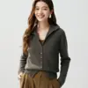 Cárdigan con Botón de Solapa para Mujer 2026 Otoño Invierno Nuevo Rojo Manga Larga Tejido Versátil Cálido Abrigo Suéter Top